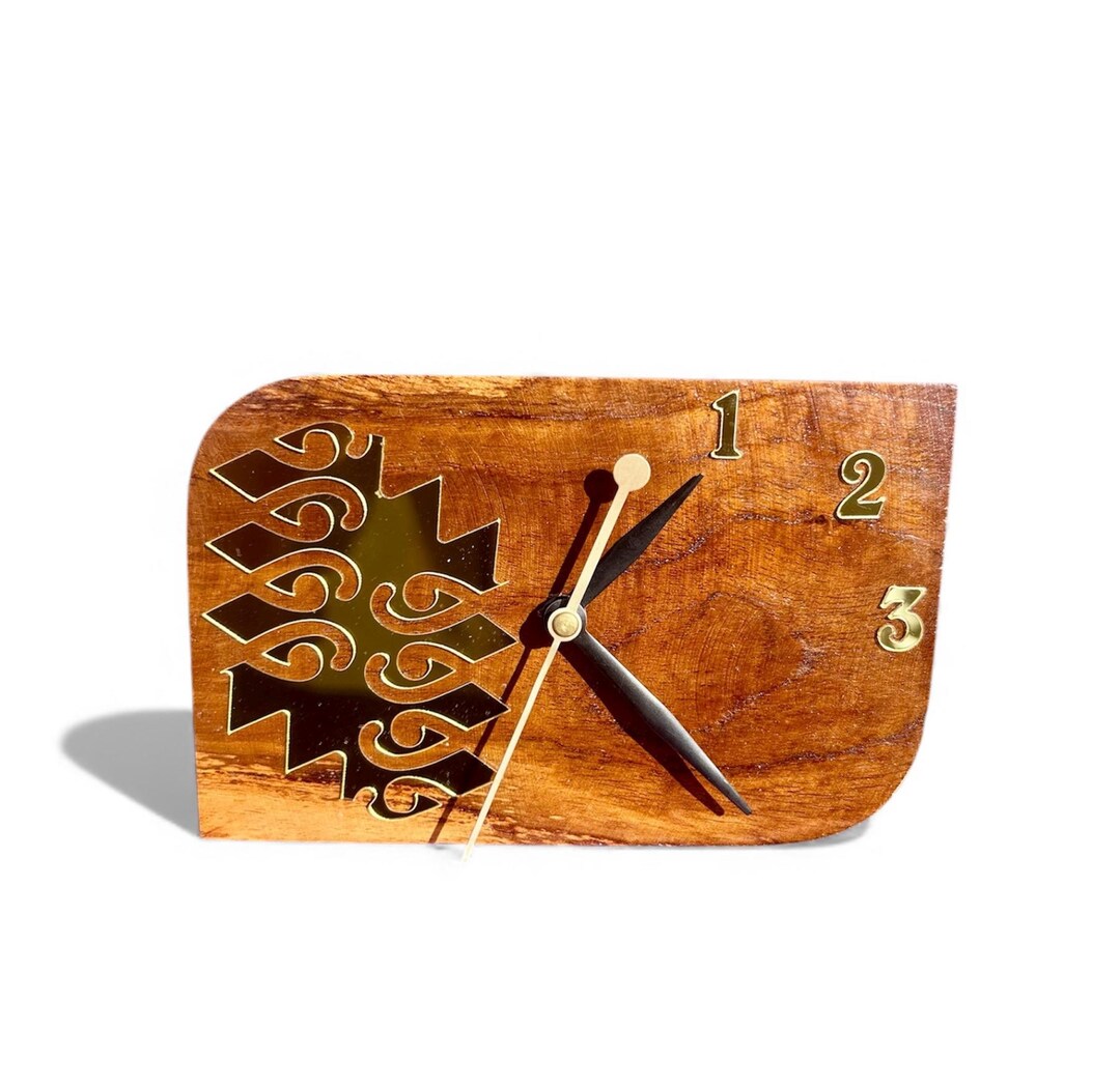 Handmade Wooden Desk Clock | Brass Inlay Decor, Silent Movement - Etsy