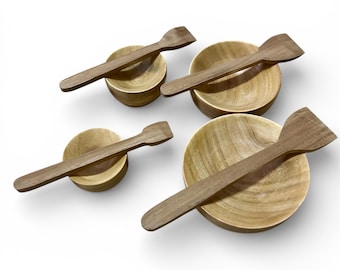 Wooden Bowl & Spatula Set | Natural Solid Wood Kitchenware | Eco-Friendly Cooking and Serving Utensils