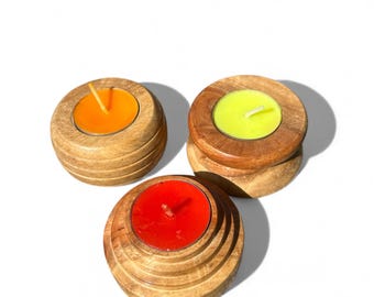 Handgefertigtes Holz Teelicht Kerzenhalter Set: Rustikales Wohndekor