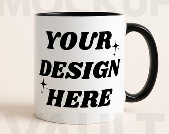 11oz Ceramic Mug Mockup, Black Accent Mug Mockup, Black Handle Coffee Cup Mockup, PSD Smart Object, POD Mug Mock up, JPG Digital Download