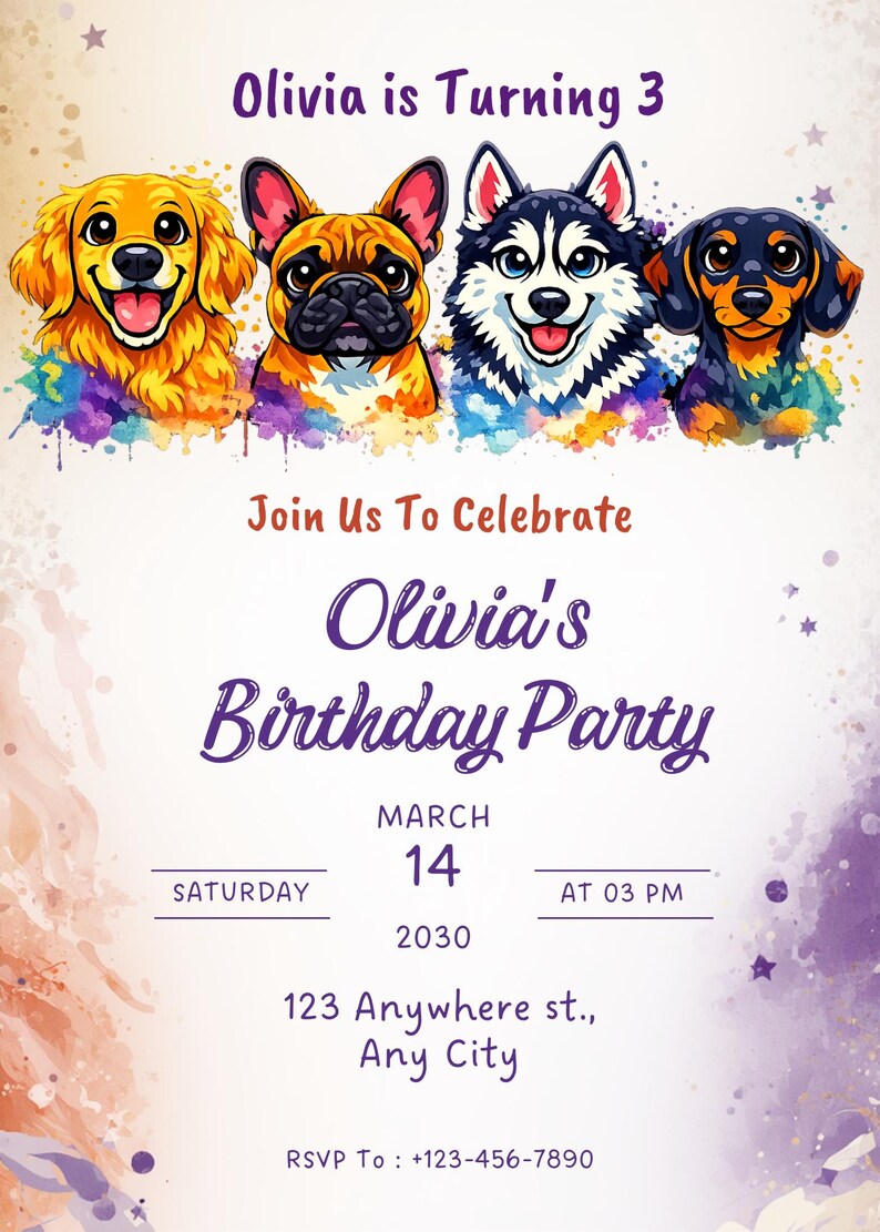 Editable Dog Birthday Invitation, Puppy Birthday Party Invite ...