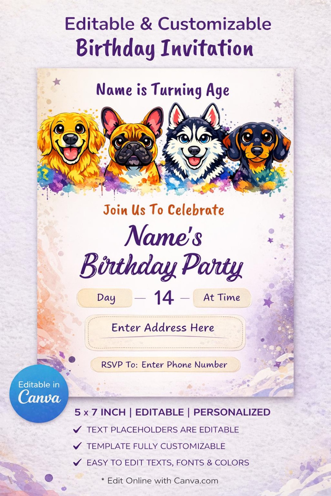 Editable Dog Birthday Invitation, Puppy Birthday Party Invite ...