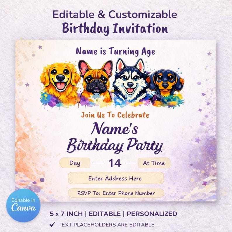 Editable Dog Birthday Invitation, Puppy Birthday Party Invite ...