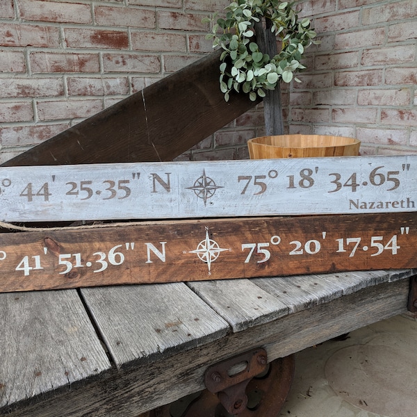 Custom Personalized Rustic Latitude Longitude Wooden Home Decor Sign/ Rustic Coordinates Sign/Custom GPS Coordinates Farmhouse Style Sign