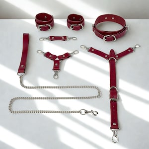 Lederhalsband und Manschetten im Set: Cosplay Accessoires, handgefertigt