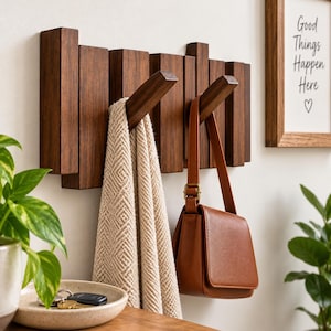 Coat Rack Wall Mounted Solid Wood Clothes with 4, 6 and 8 Hooks