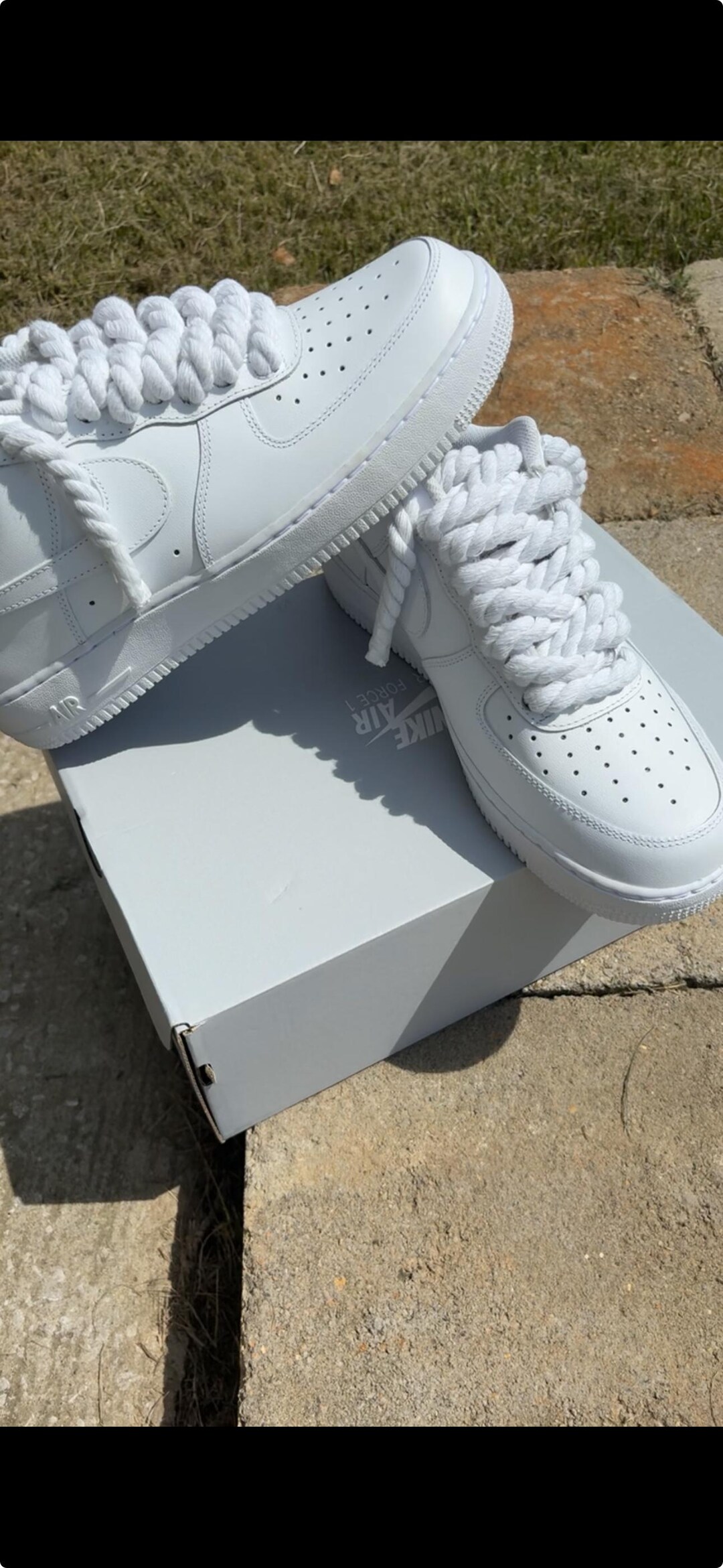 ロープシューレース付きオールホワイトカスタムエアフォース1 - Etsy 日本