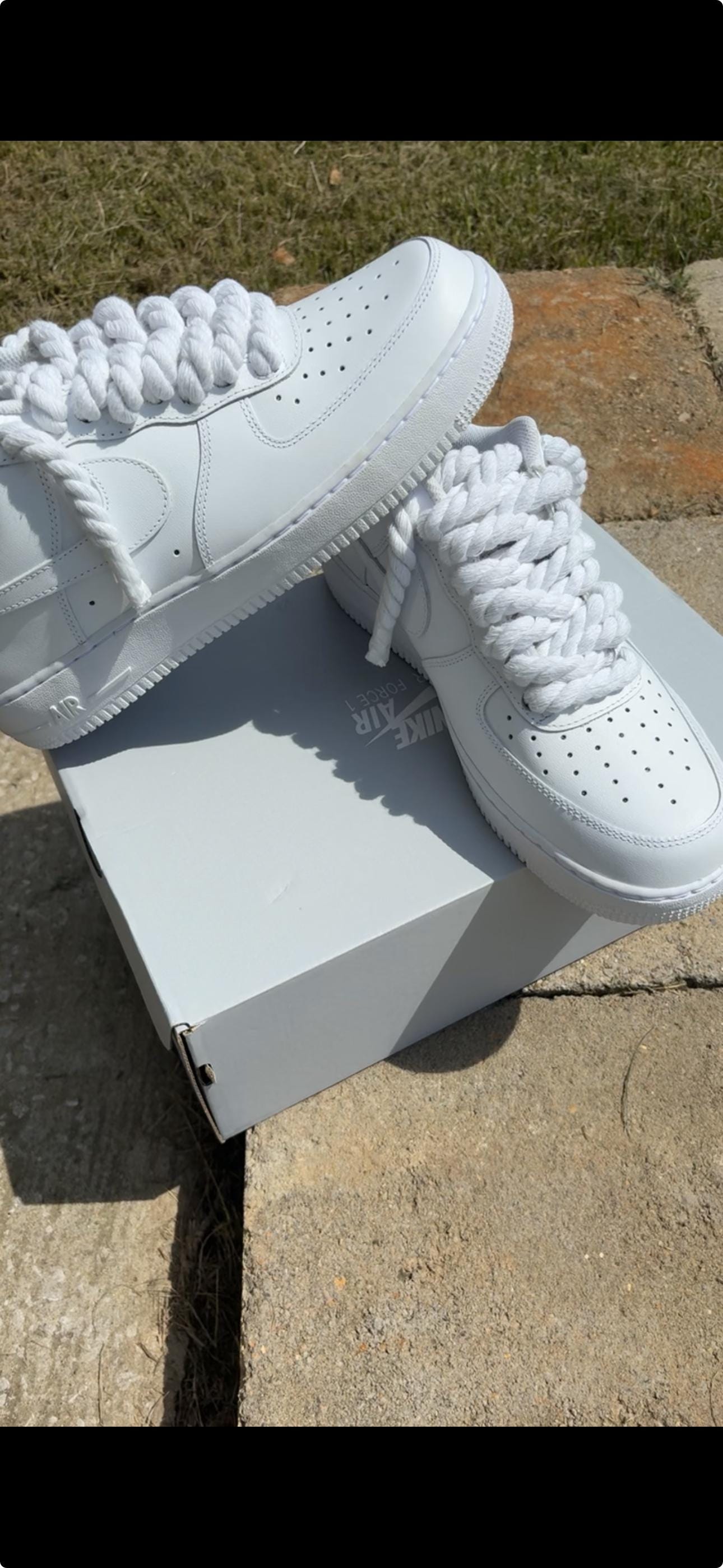 ロープシューレース付きオールホワイトカスタムエアフォース1 - Etsy 日本