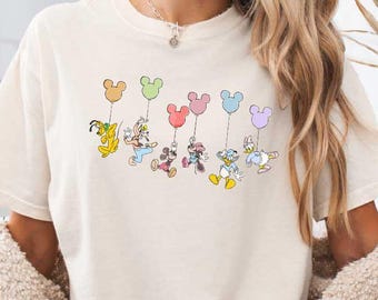 Mickey and Friends Balloon Shirt, Retro Disney Family Tee, Comfort Colors T-shirt, Disneyland Vacation Sweater, Mickey And Co Balloon Hoodie