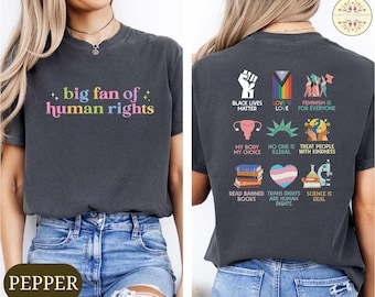 Camiseta "Gran fan de los derechos humanos", Sudadera "Igualdad", Camiseta "Derechos humanos", Regalo de justicia social para activistas, Camiseta anti-Trump, Camiseta arcoíris LGBT