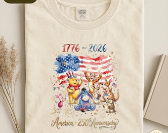 USA 250th Anniversary Pooh Comfort Colors Shirt, Winnie The Pooh Patriotic Tee, Disney 4th of July Outfit, America 1776 2026 Kids Top