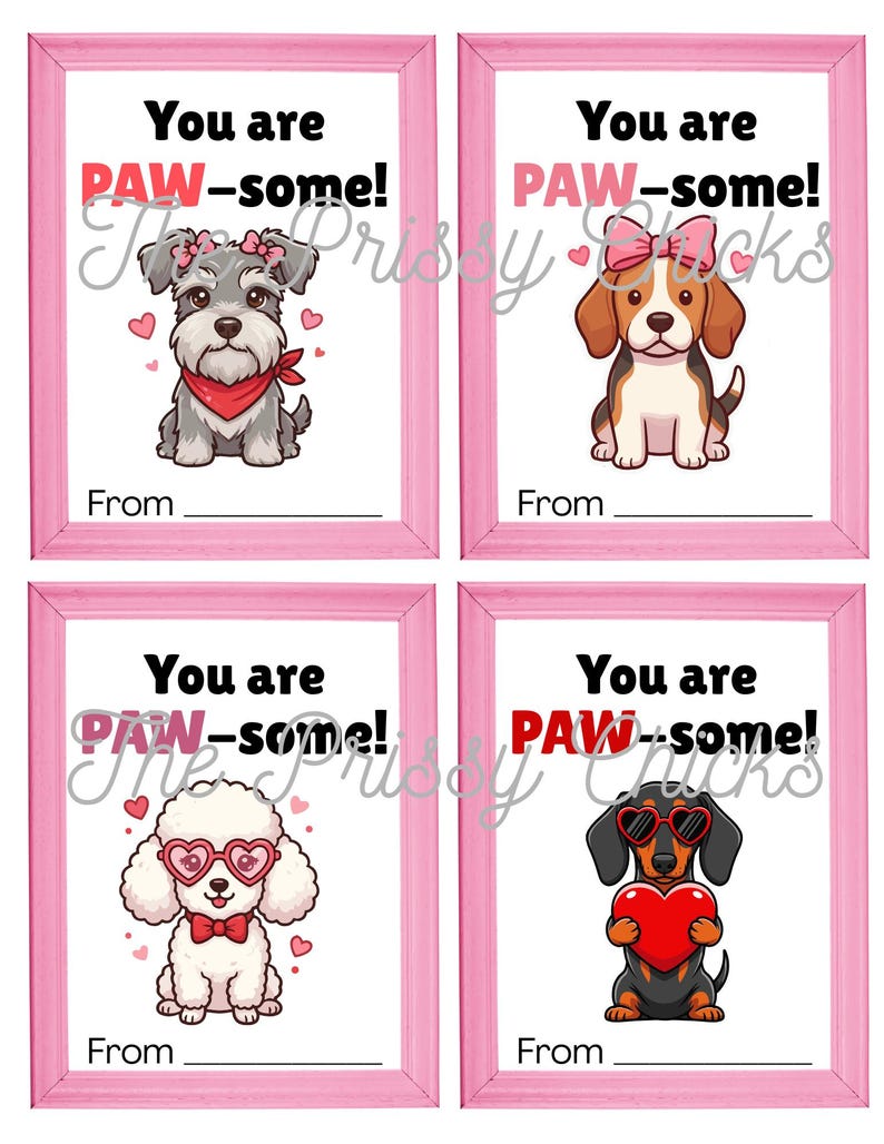 Printable Dog Valentine Cards | Kids Classroom Valentines (downloadable ...