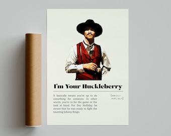 Póster de Tombstone I'm Your Huckleberry / Póster de película / Póster de película minimalista / Impresión de arte retro vintage / Póster personalizado / Arte de pared para el hogar