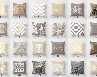 FARMHOUSE Taupe White Decorative Throw Pillow Covers Cushions Taupe Ecru White Check Plaid Abbot Couch Bed Sofa Taupe Cushions Various SIZES