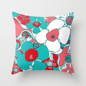 Crimson Turquoise White Pillow Mix and Crimson Aqua White Pillow Mix and Match