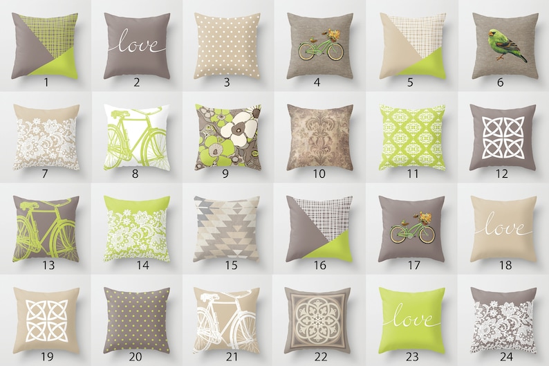 Beige And Green Throw Pillow Mix And Match Indoor Outdoor Etsy