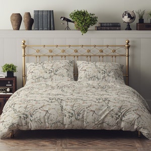 Van Gogh Almond Blossom 100% Cotton Sateen Bedding Duvet Cover Pillow sham Flat Fitted Sheet king queen full twin Tan Sage Green Blush Pink