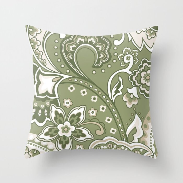 Country Tree Linen Couch Green And White Throw Pillows