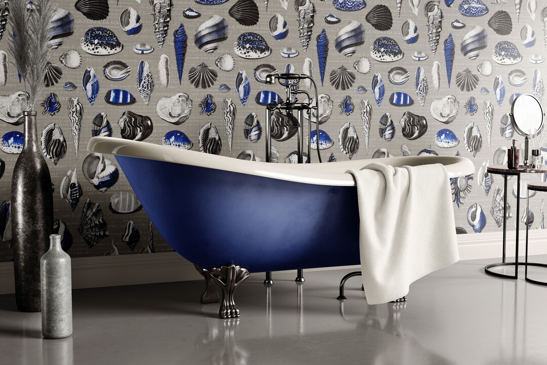 Seashells Wallpaper Cobalt Blue Grey Black White REMOVABLE Etsy