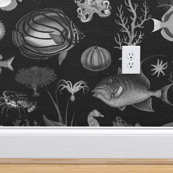 Ocean Fish Wallpaper Black White Grey REMOVABLE Peel and Stick - Etsy UK Ocean Fish Wallpaper Black White Grey REMOVABLE Peel and Stick - Etsy UK