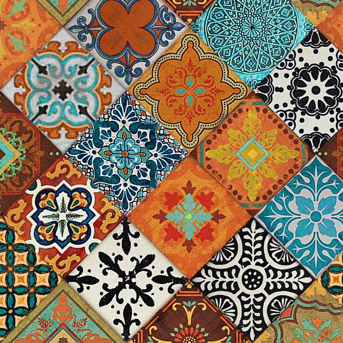 Talavera Tiles L Wallpaper Burnt Orange Blue Removable Peel - Etsy UK