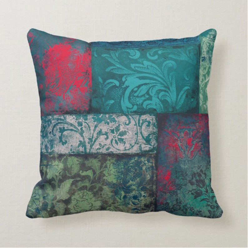 Bohemian Paradise Teal Red Throw Pillow Mix and Match Indoor Etsy