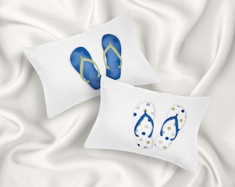 Santorini Sandals in Cobalt Blue Sage Green White 100 % Mulberry Silk or Cotton Sateen Pillow Sham Standard King Size Pillowcase
