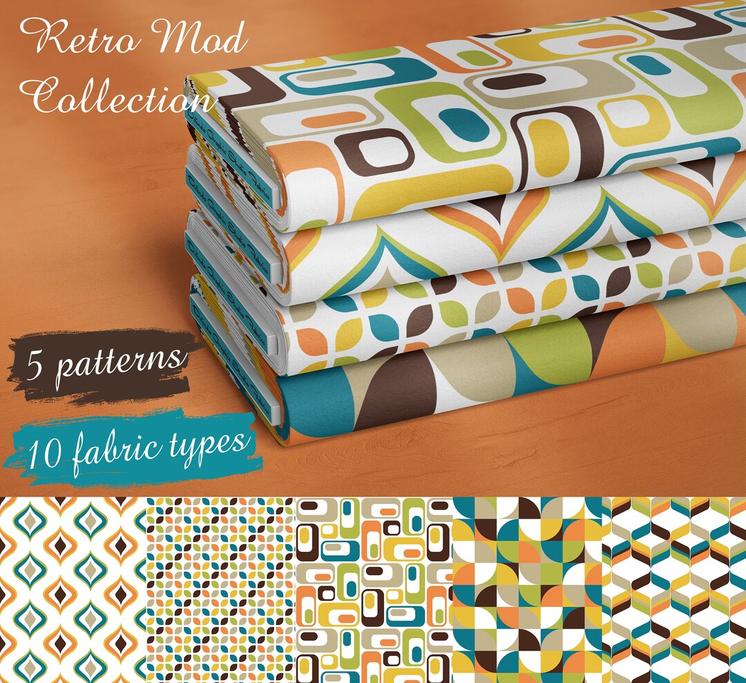 Retro Mod Home Decor or Upholstery Fabrics Linen Cotton Canvas Cotton ...