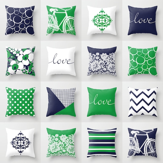Kelly Green Navy Blue White Throw Pillow Mix and Match Indoor Outdoor Cushion Cover Accent Couch Toss Geometric Modern Bedding Living Room Etsy New Zealand