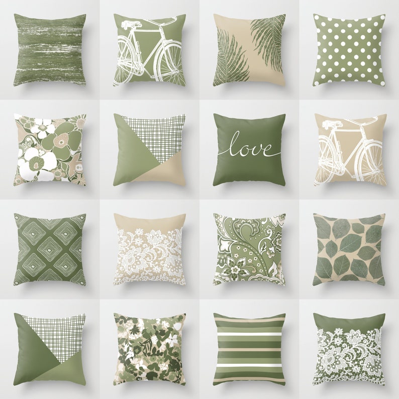 Sage Olive Green Beige White Throw Pillow Mix and Match Indoor Etsy