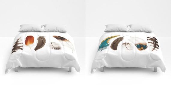 Feather Print Duvet Cover Or Comforter Bedspread Burnt Orange Etsy