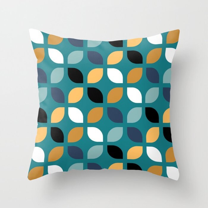 Mustard Yellow Teal Aqua Indigo Blue White Throw Pillow Mix and Match Indoor Outdoor Cushion Cover Accent Couch Toss Geometric Living Room Etsy UK
