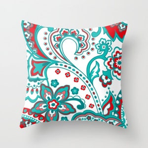 Crimson Turquoise White Pillow Mix and Crimson Aqua White Pillow Mix and Match