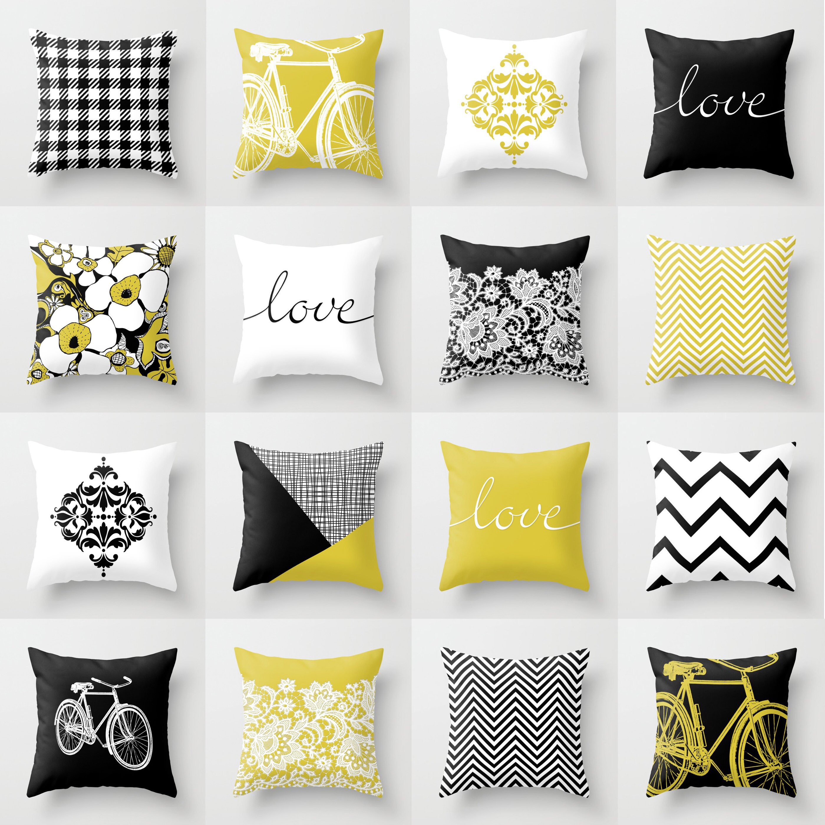 Black White Mustard Yellow Throw Pillow Mix and Match Indoor Outdoor Cushion Cover Accent Couch Toss Geometric Modern Bedding Living Room Etsy Canada