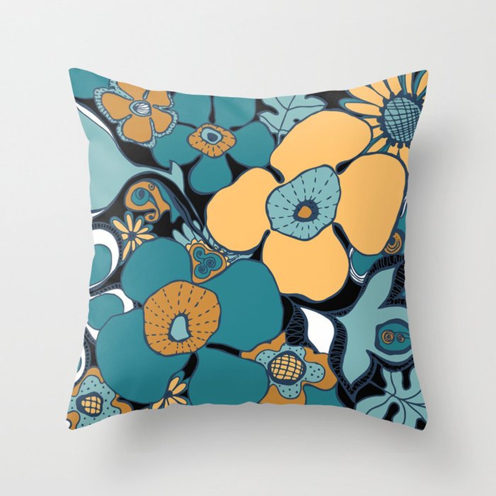 Mustard Yellow Teal Aqua Indigo Blue White Throw Pillow Mix Etsy