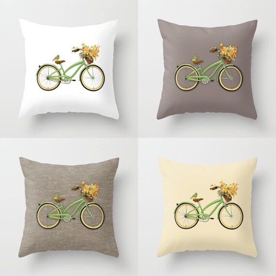 Green Bicycle Throw Pillow Indoor Outdoor Modern Bedding Etsy
