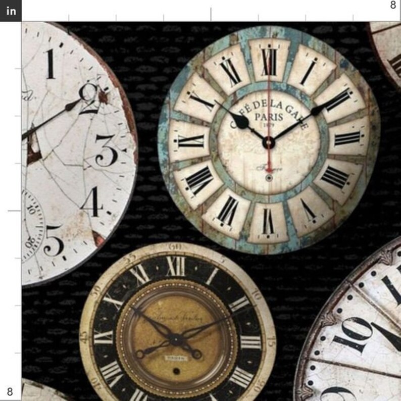 Vintage Clocks Home Decor or Upholstery Fabrics Linen Cotton Etsy