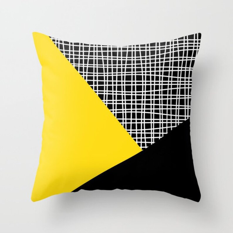 Black White Yellow Throw Pillow Mix and Match Indoor Outdoor Etsy