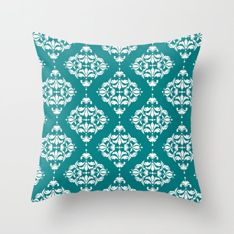 Teal Blue White Throw Pillow Mix and Match Indoor Outdoor Etsy