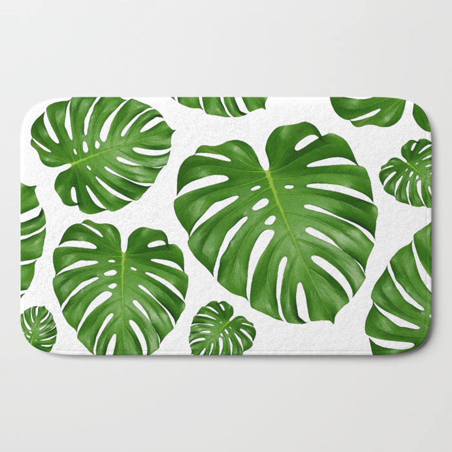 Monstera Leaf Bath Mat Kitchen Plush Rug Memory Foam Bright Etsy