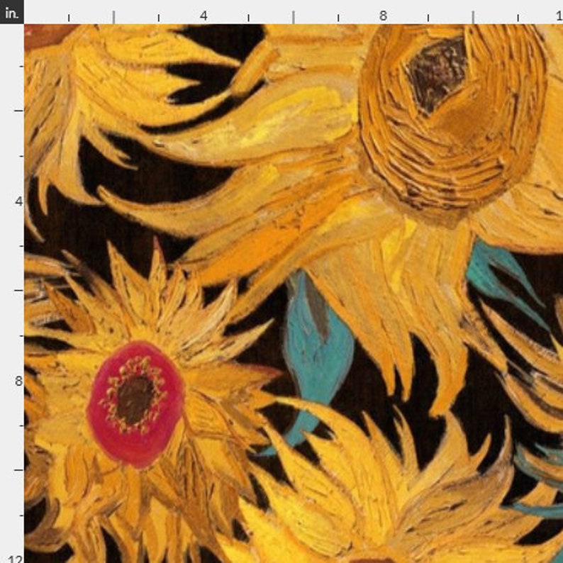 Van Gogh Sunflowers black yellow turquoise 100% Cotton Sateen Bedding Duvet Cover Pillow sham Flat Fitted Sheet king queen full twin saffron Test Swatch 12"x12"