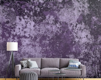 Concrete Texture Wall Mural purple violet black CUSTOM SIZE Peel and Stick Self Adhesive PrePasted repositionable bathroom dark bold organic