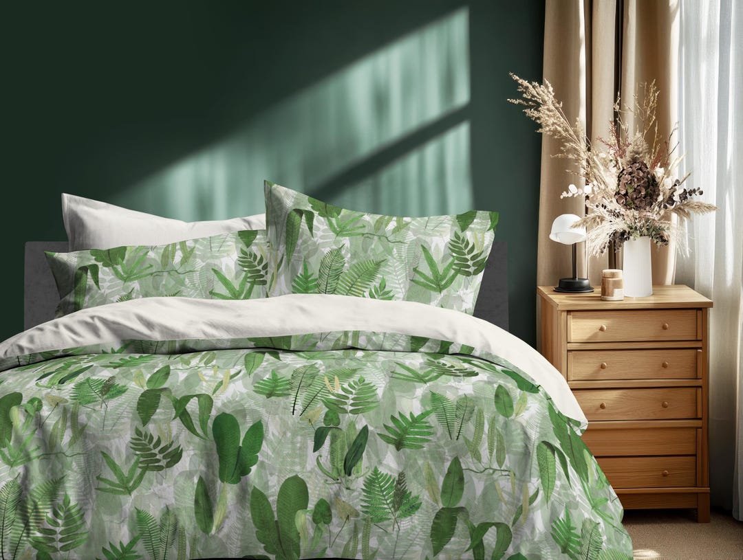 Eden - Fern & Foliage Light Green Botanical Bedding 100% Cotton Sateen ...