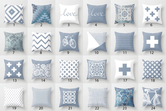 outdoor pillows blue and white