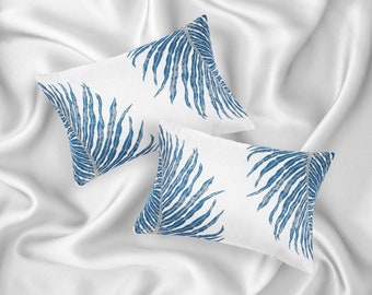 Exotic Fern Leaves steel blue grey white 100 % Mulberry Silk or Cotton Sateen Pillow Sham Standard King Size Pillowcase for Hair and Skin