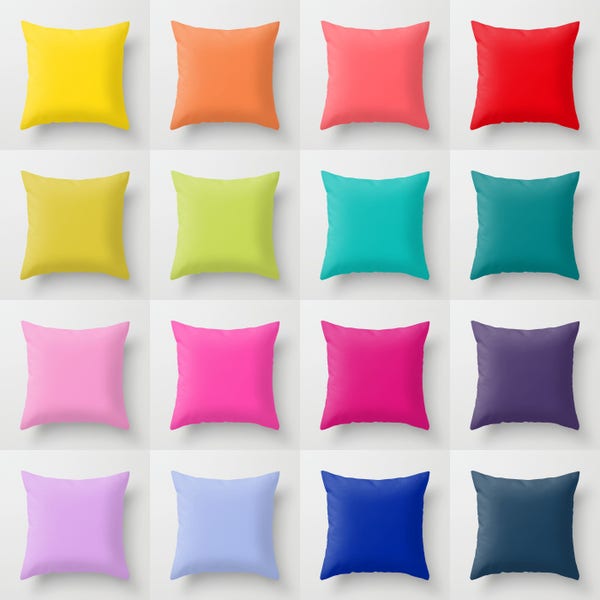 Solid Color Throw Pillow, 16 Bright Color Options, Indoor, Outdoor, Cushion, Light, Toss, Simple, Modern Bedding, Minimalist, Vivid, Bold