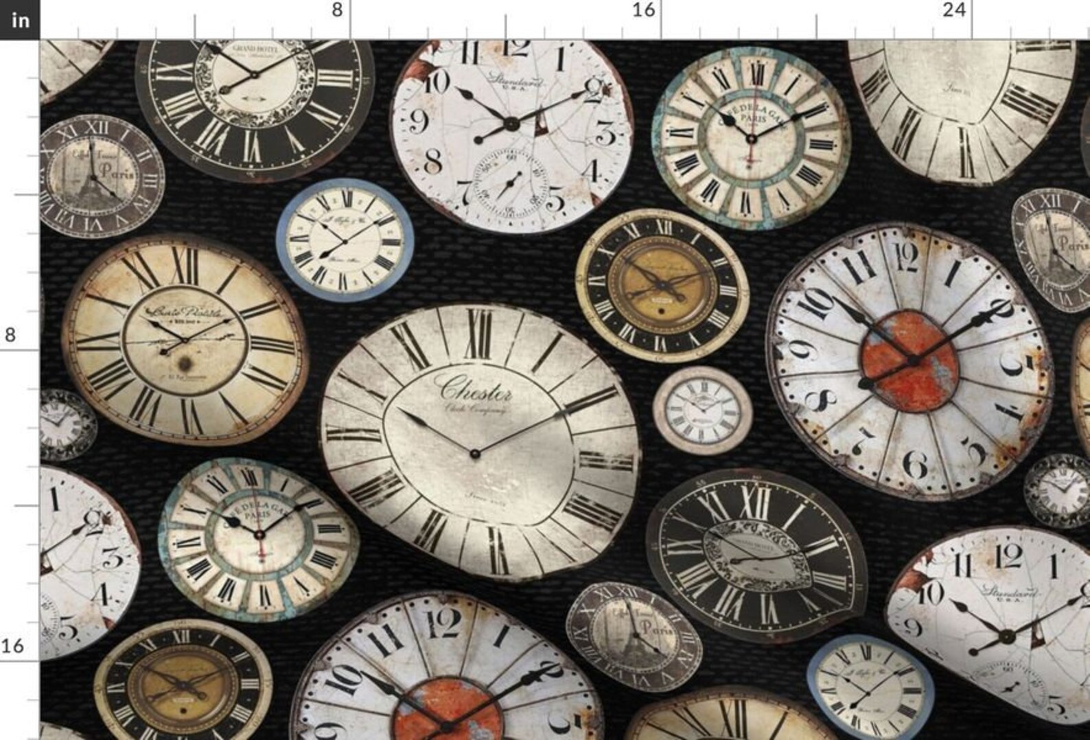 Vintage Clocks Home Decor or Upholstery Fabrics Linen Cotton Canvas