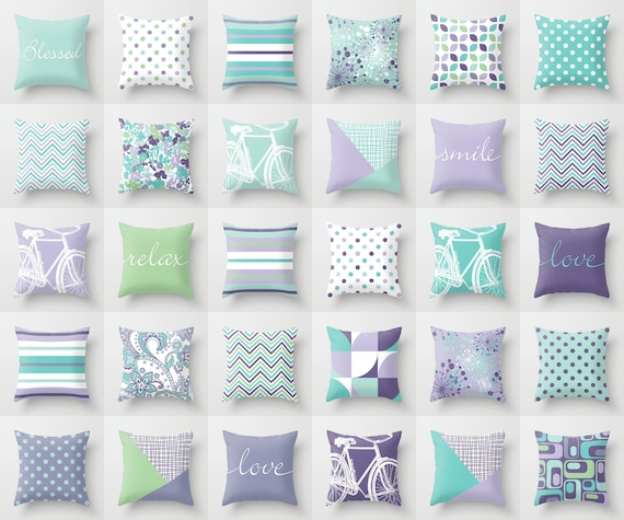 Lavender Mint Throw Pillow Mix and Match Indoor Outdoor Cushion Accent Couch Toss Light Pastel Pale Aqua Green White Purple Violet Lilac Etsy
