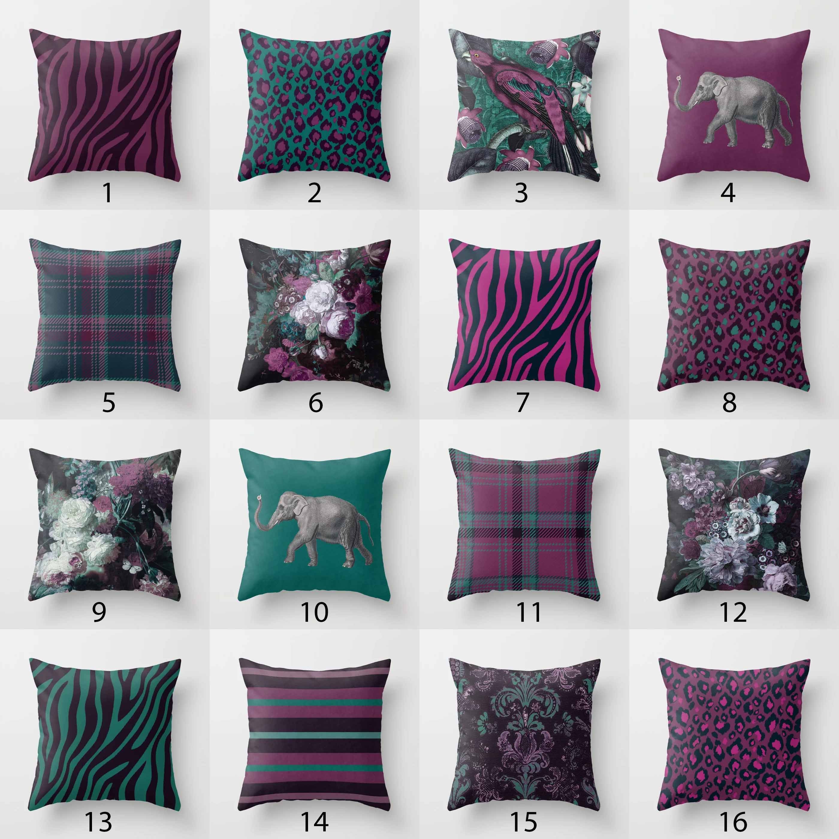 Emerald Green Purple Hot Pink Throw Pillow Mix and Match Indoor