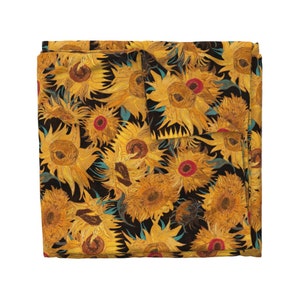 Van Gogh Sunflowers black yellow turquoise 100% Cotton Sateen Bedding Duvet Cover Pillow sham Flat Fitted Sheet king queen full twin saffron image 5